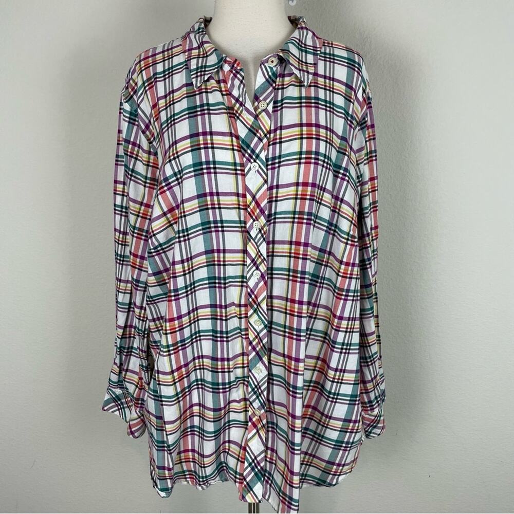 Talbots Multicolor Plaid Button Down Top 3x - image 2
